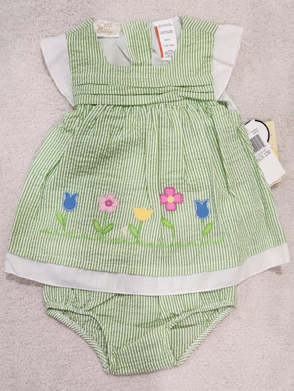 Little Bitty - Baby Girls' Green Seersucker Dress Set